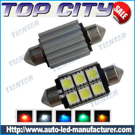 Topcity Euro Error Free 6-SMD-5050 1.50 36mm-42mm 6411 6418 C5W LED Bulbs w/ Built-in Load Resistors For European Cars - Canbus LED